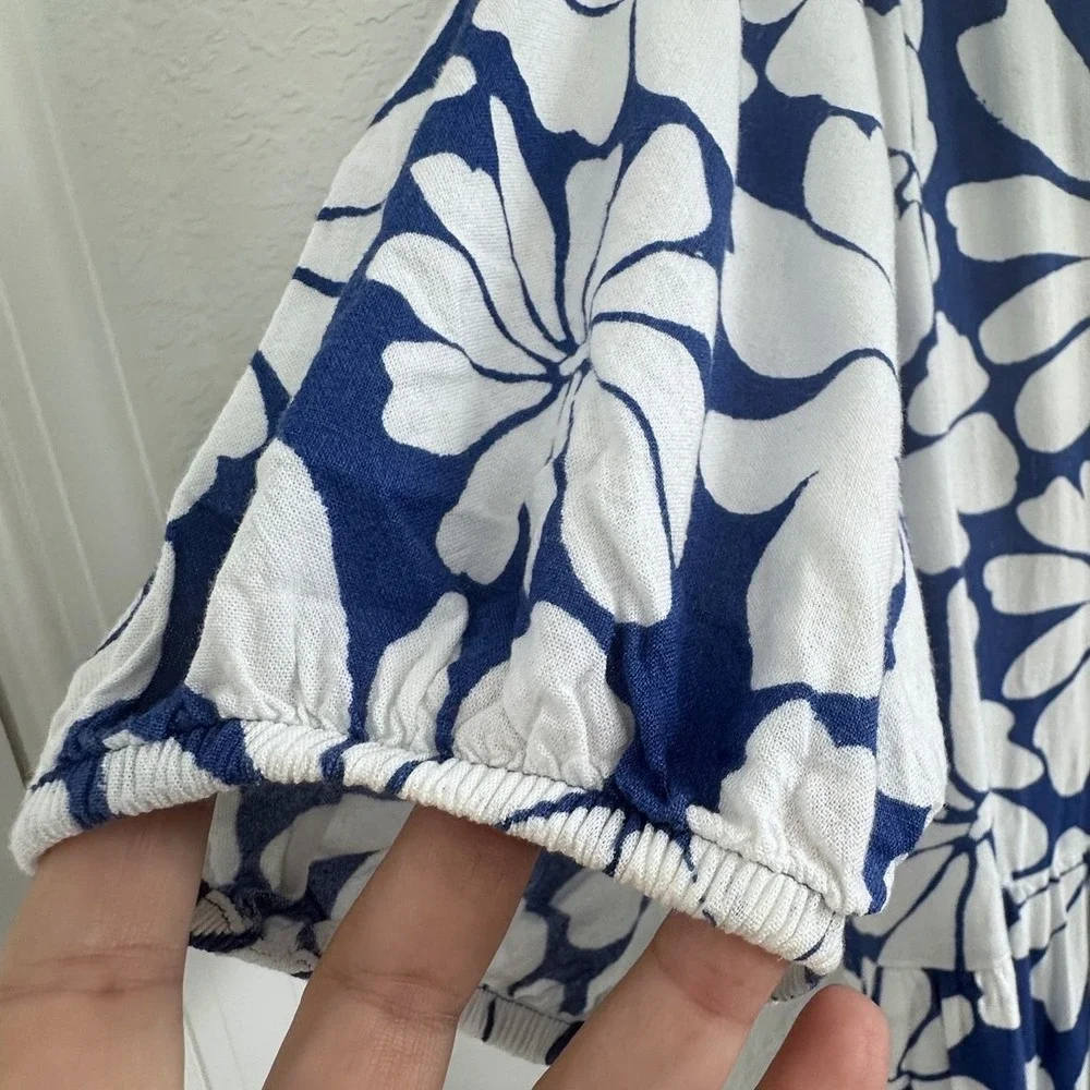 Sonoma Dress Womens XL Blue White Floral Button‎ Front Rayon Linen Cottage Boho - Picture 3 of 12